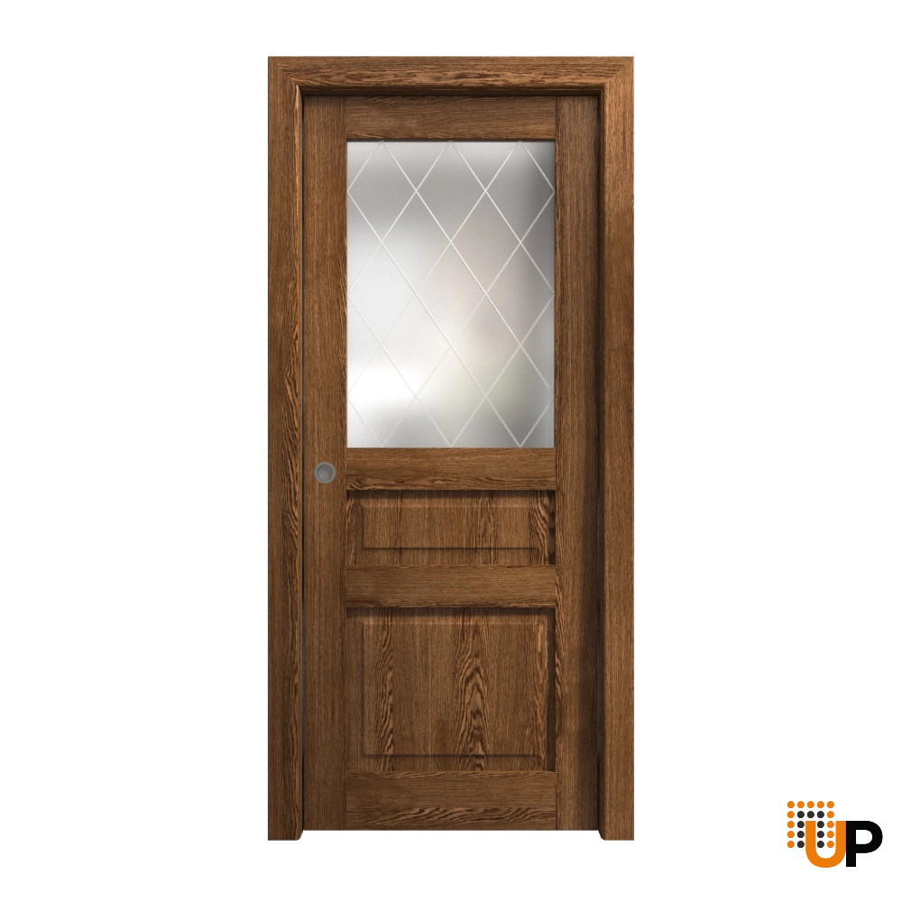 Single solid core sliding interior pocket door with frosted glass | Ego 5011  EGO Cognac Oak | 18 x 84 photo#1