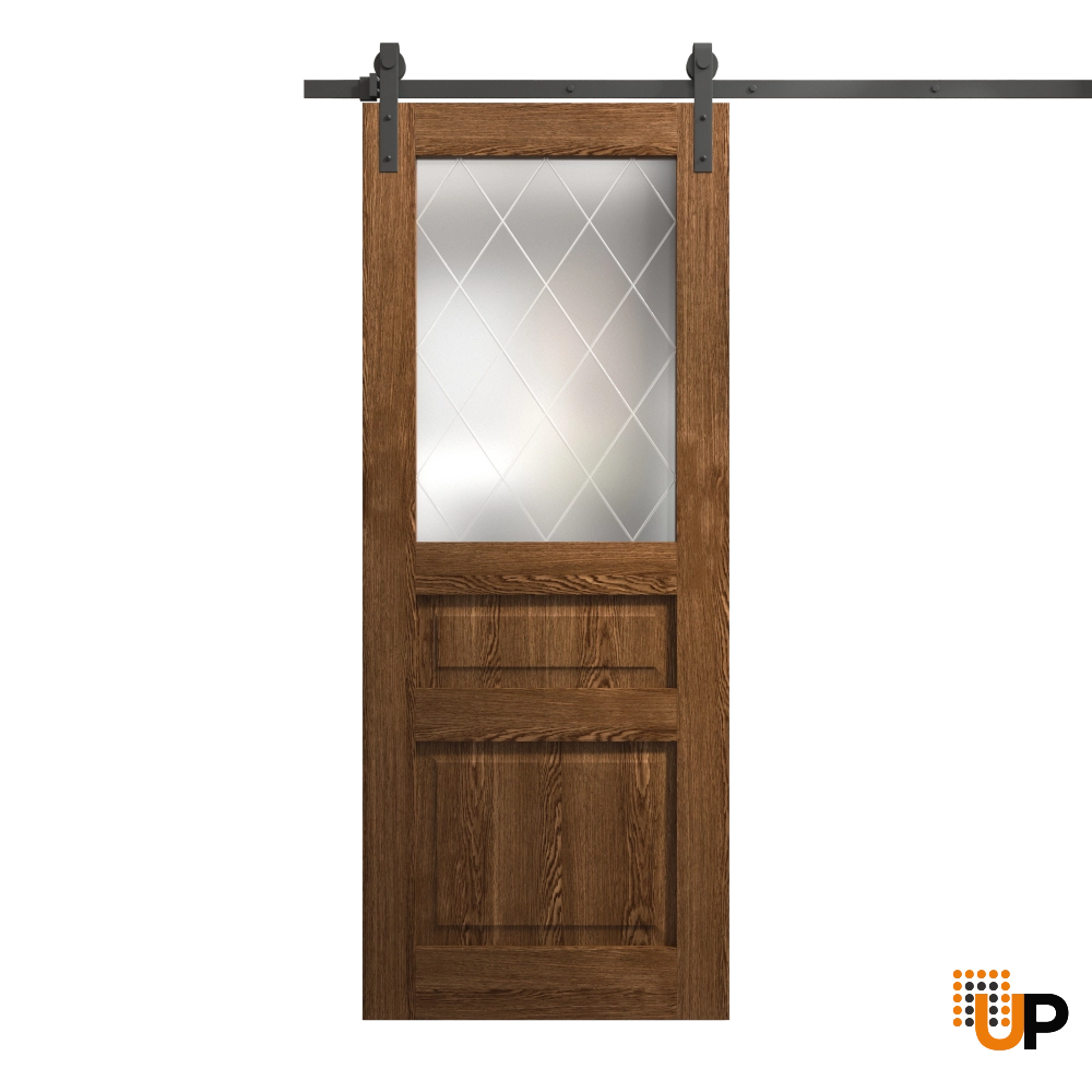 Single solid core sliding interior barn door with frosted glass | Ego 5011  EGO Cognac Oak | 30 x 80 photo#1