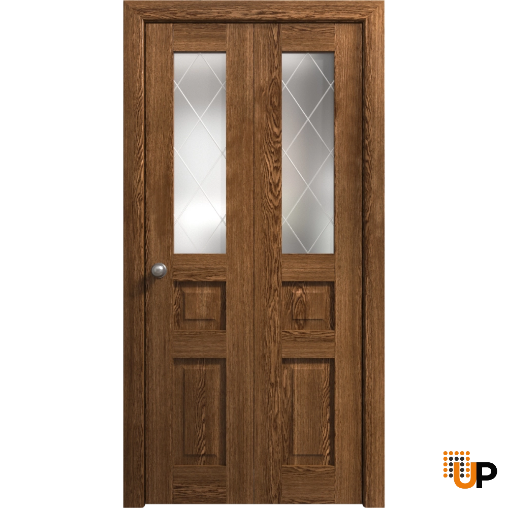 2 folding panels solid core sliding french interior bi-fold door with frosted glass | Ego 5011  EGO Cognac Oak | 36 x 80 (2* 18x80) photo#1