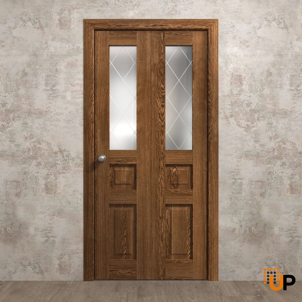 2 folding panels solid core sliding french interior bi-fold door with frosted glass | Ego 5011  EGO Cognac Oak | 36 x 80 (2* 18x80) photo#2