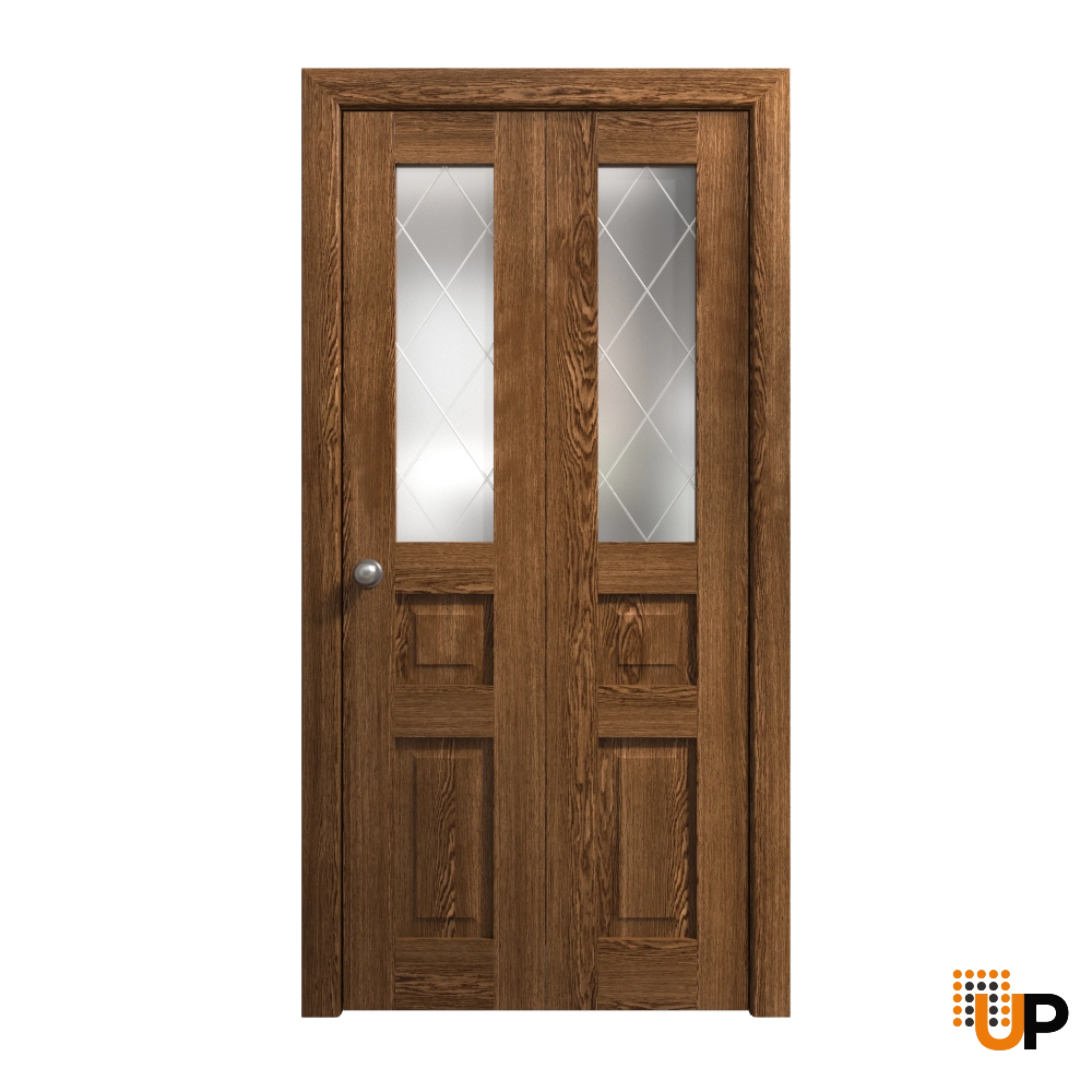 2 folding panels solid core sliding french interior bi-fold door with frosted glass | Ego 5011  EGO Cognac Oak | 36 x 84 (2* 18x84) photo#1