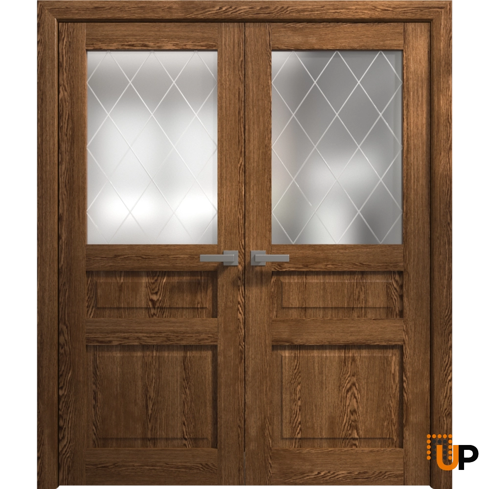 Double solid core french interior swing double door with frosted glass | Ego 5011  EGO Cognac Oak | 36 x 80 (2* 18x80) photo#1