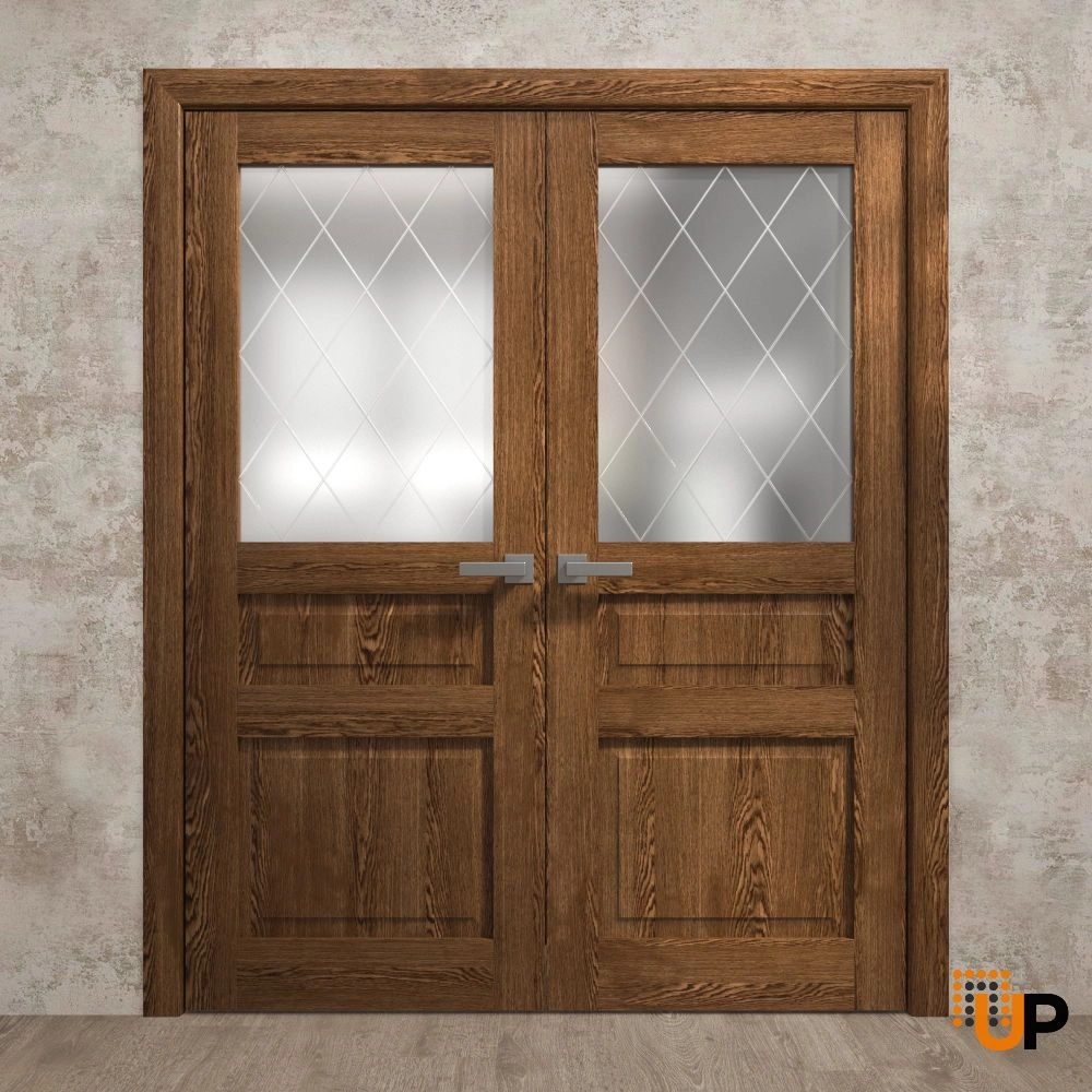 Double solid core french interior swing double door with frosted glass | Ego 5011  EGO Cognac Oak | 72 x 80 (2* 36x80) photo#2