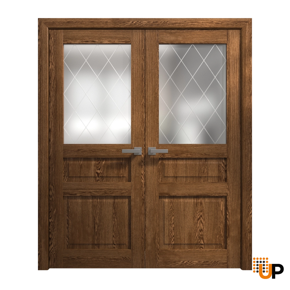 Double solid core french interior swing double door with frosted glass | Ego 5011  EGO Cognac Oak | 36 x 96 (2* 18x96) photo#1