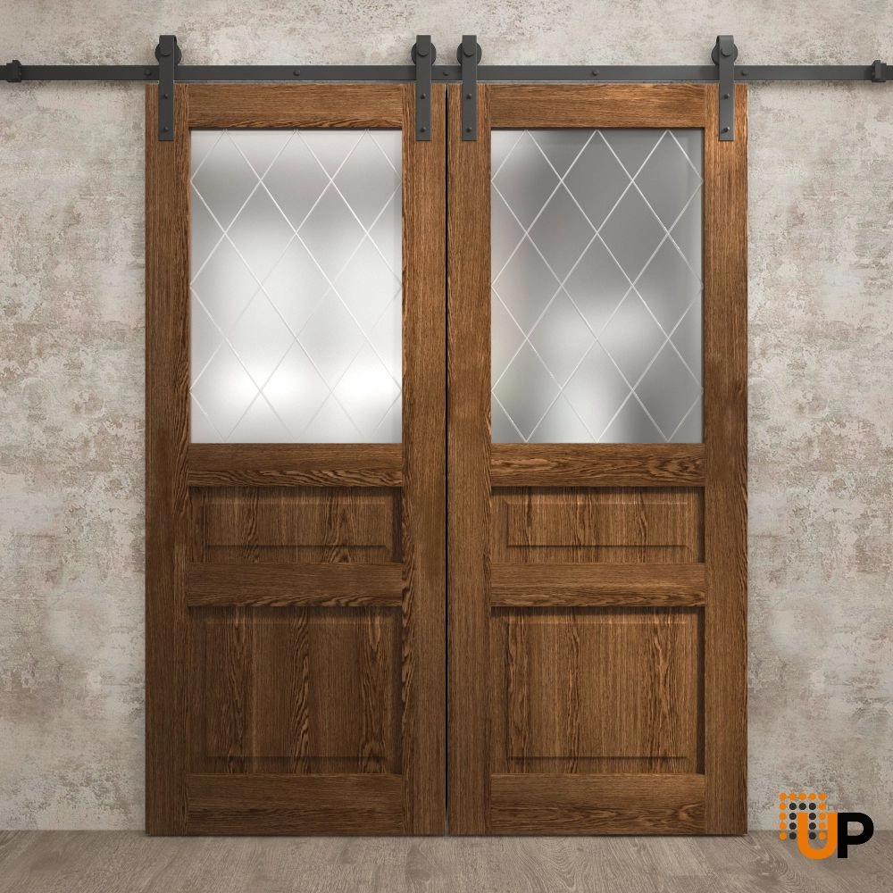 Single solid core interior door slab with frosted glass | Ego 5011  EGO Cognac Oak | 18 x 80 photo#3
