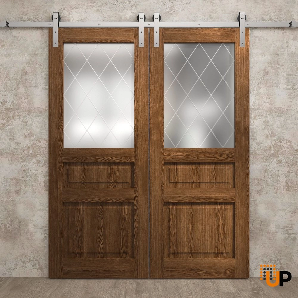 Double solid core sliding french interior barn double door with frosted glass | Ego 5011  EGO Cognac Oak | 36 x 80 (2* 18x80) photo#2