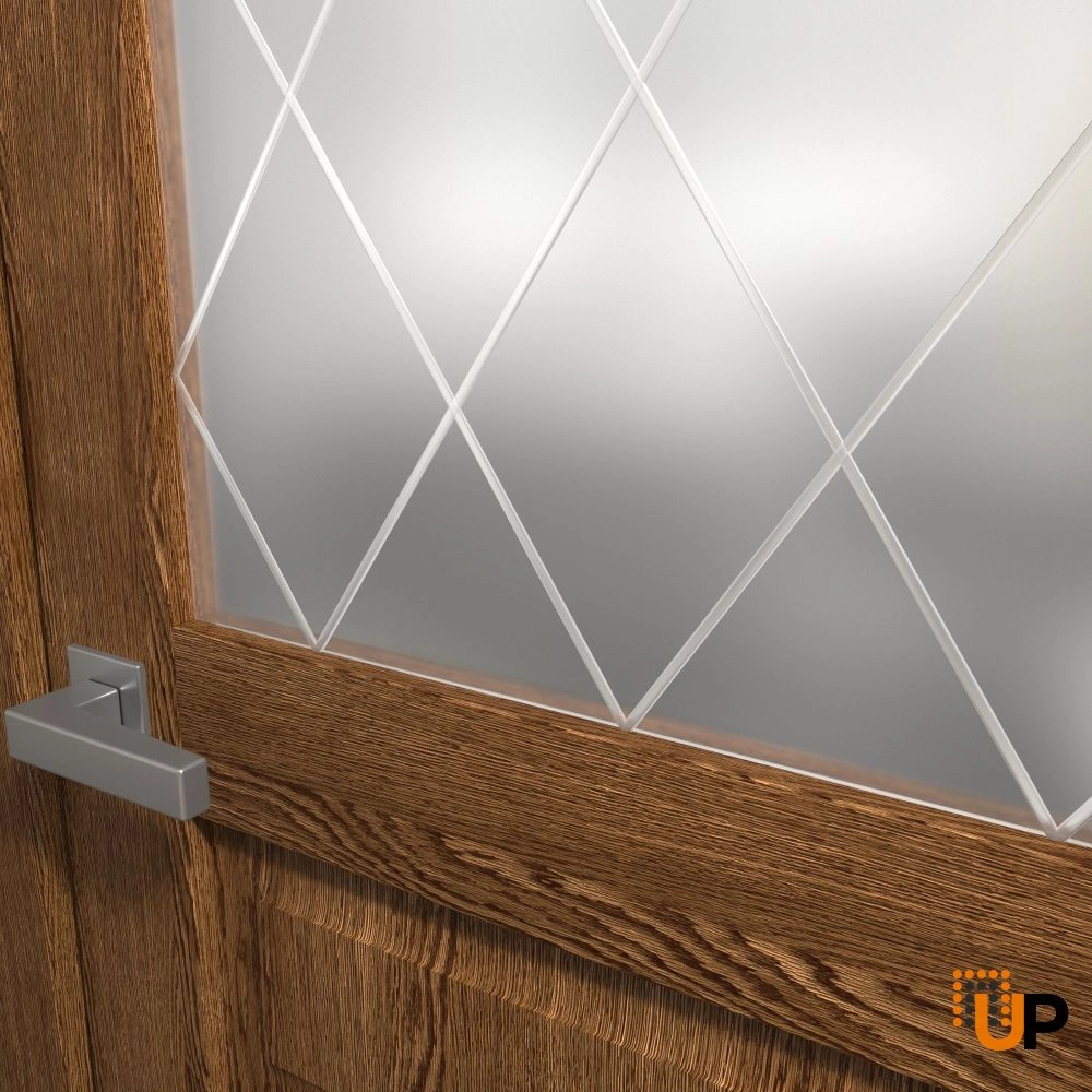 Single solid core sliding interior barn door with frosted glass | Ego 5011  EGO Cognac Oak | 18 x 80 photo#3