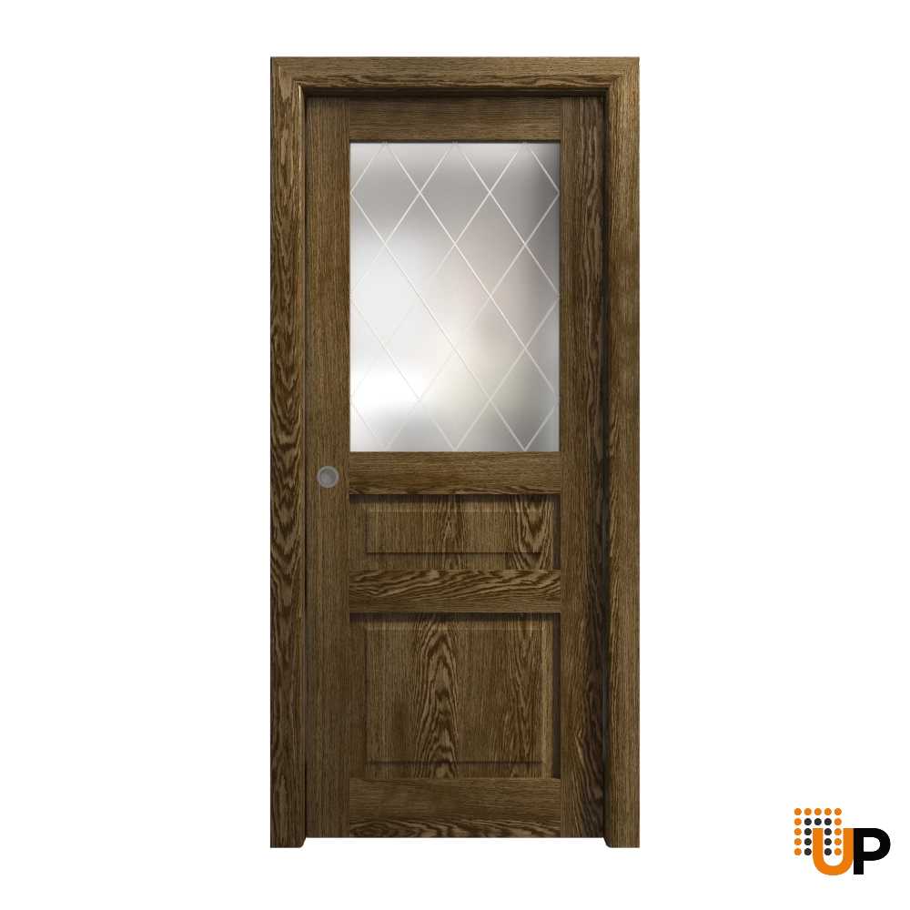 Single solid core sliding interior pocket door with frosted glass | Ego 5011  EGO Marble Oak | 28 x 80 photo#1