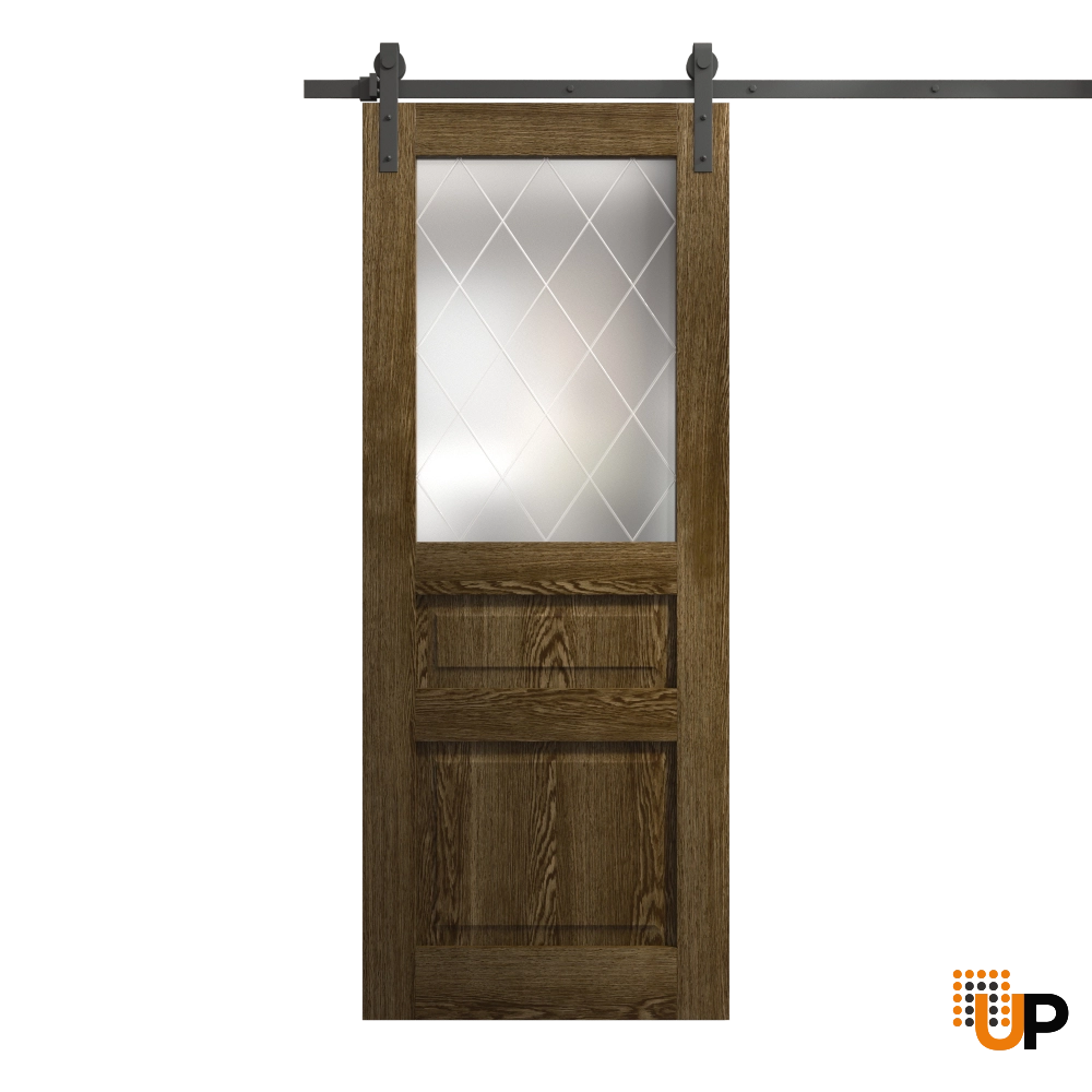 Single solid core sliding interior barn door with frosted glass | Ego 5011  EGO Marble Oak | 28 x 80 photo#1