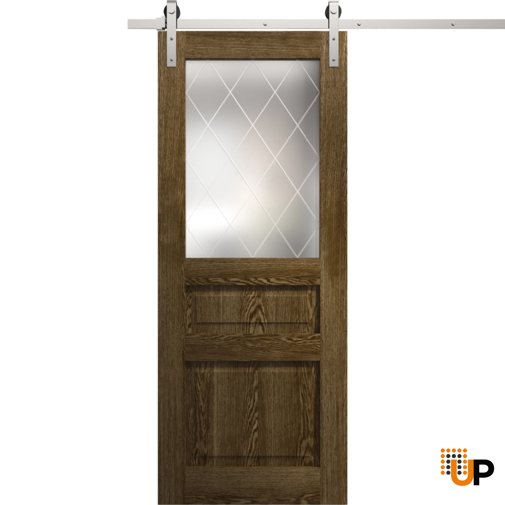 Single solid core sliding interior barn door with frosted glass | Ego 5011  EGO Marble Oak | 18 x 80 photo#1
