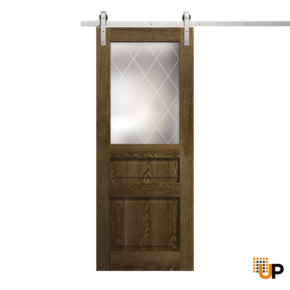 Single solid core sliding interior barn door with frosted glass | Ego 5011  EGO Marble Oak | 18 x 96 photo#1