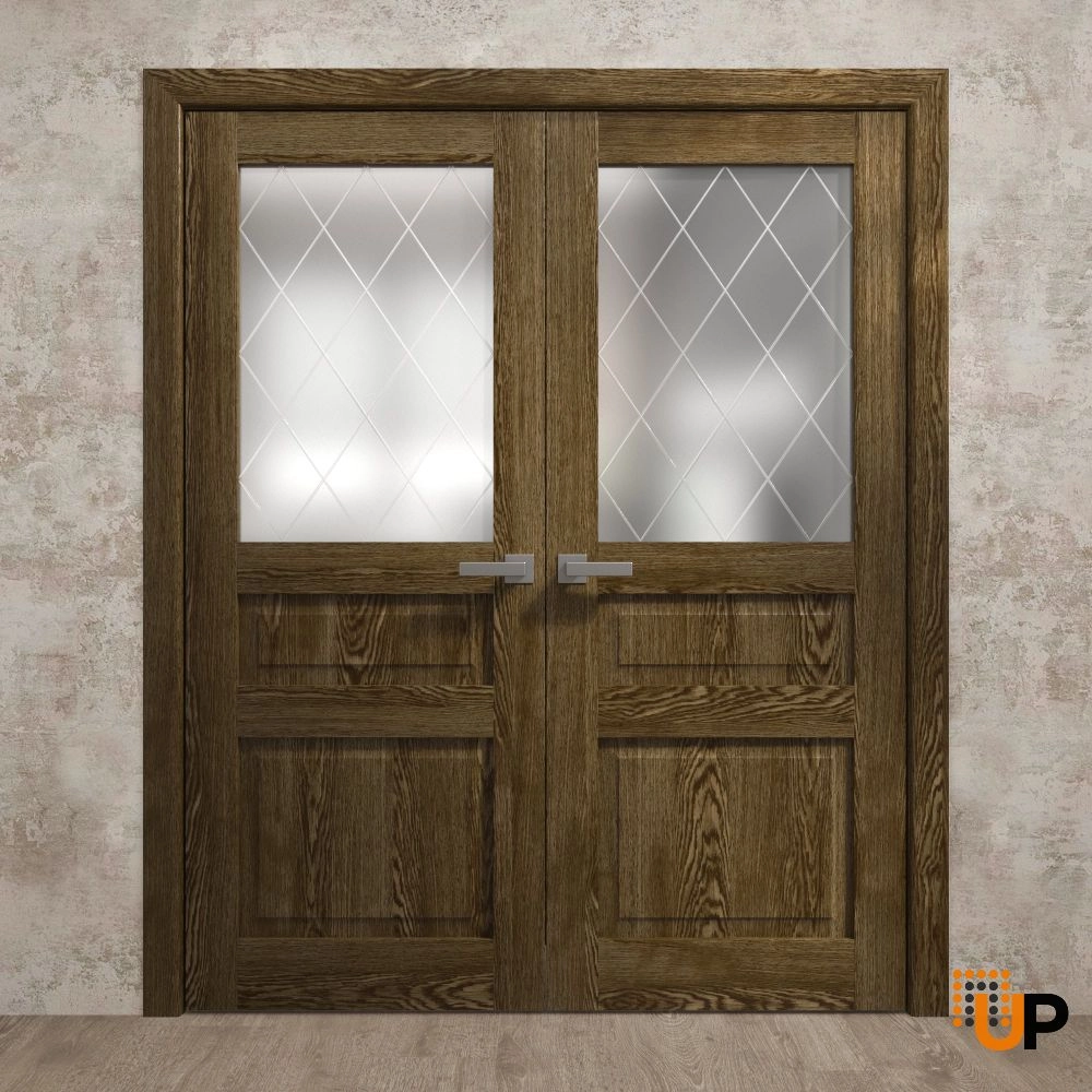 Double solid core french interior swing double door with frosted glass | Ego 5011  EGO Marble Oak | 36 x 80 (2* 18x80) photo#2