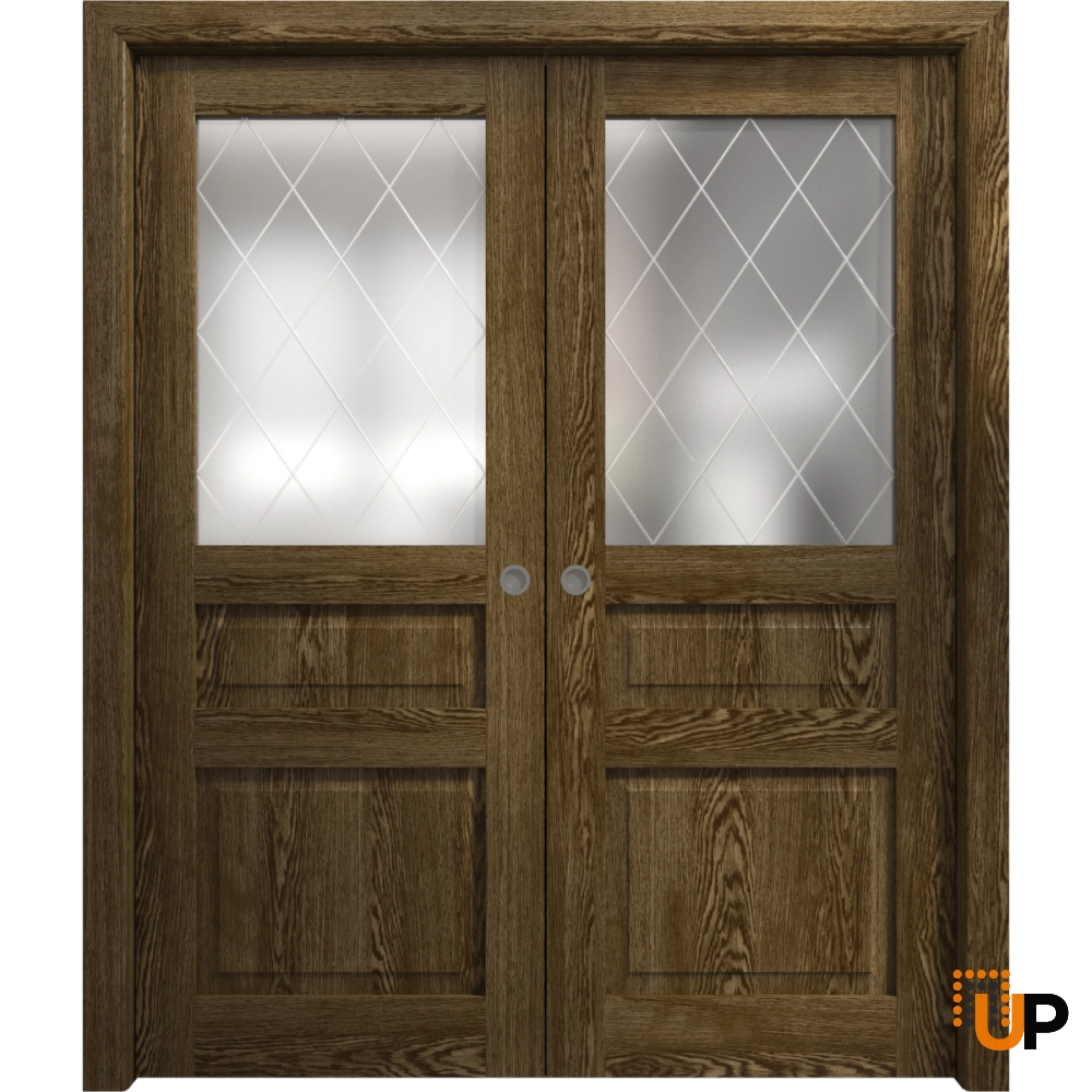 Double solid core sliding interior pocket double door with frosted glass | Ego 5011  EGO Marble Oak | 36 x 80 (2* 18x80) photo#1