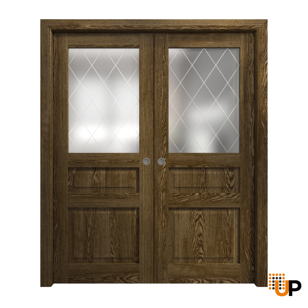Double solid core sliding interior pocket double door with frosted glass | Ego 5011  EGO Marble Oak | 56 x 80 (2* 28x80) photo#1