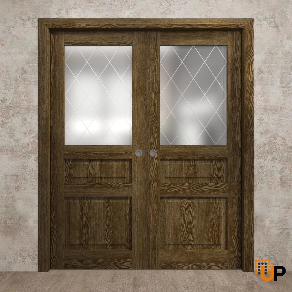 Double solid core sliding interior pocket double door with frosted glass | Ego 5011  EGO Marble Oak | 36 x 80 (2* 18x80) photo#2