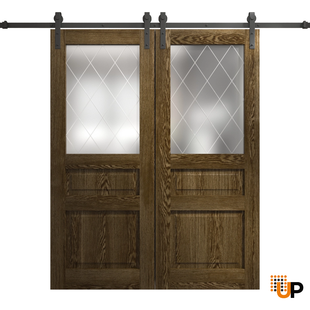 Double solid core sliding french interior barn double door with frosted glass | Ego 5011  EGO Marble Oak | 84 x 80 (2* 42x80) photo#1