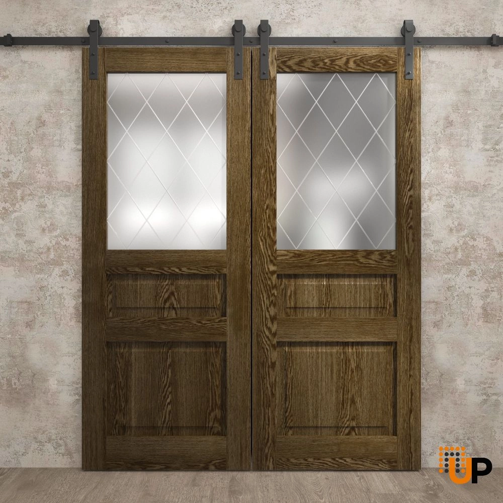 Double solid core sliding french interior barn double door with frosted glass | Ego 5011  EGO Marble Oak | 84 x 80 (2* 42x80) photo#2