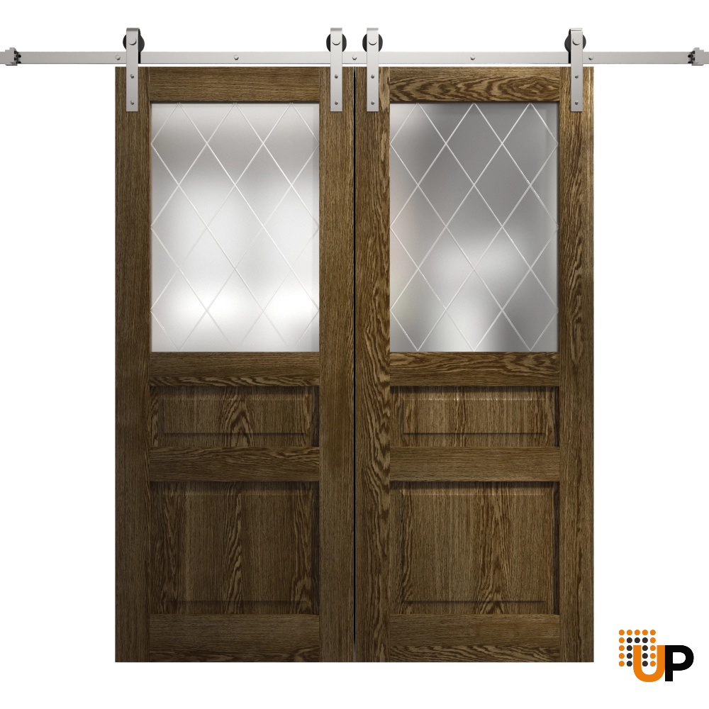 Double solid core sliding french interior barn double door with frosted glass | Ego 5011  EGO Marble Oak | 56 x 80 (2* 28x80) photo#1