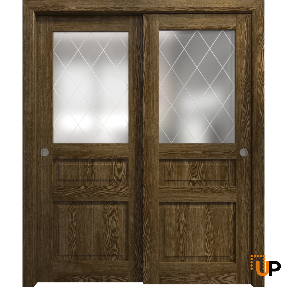 Double solid core sliding interior closet bypass door with frosted glass | Ego 5011  EGO Marble Oak | 36 x 80 (2* 18x80) photo#1