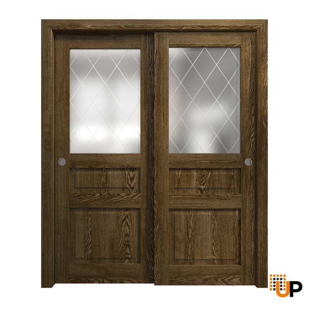Double solid core sliding interior closet bypass door with frosted glass | Ego 5011  EGO Marble Oak | 48 x 80 (2* 24x80) photo#1
