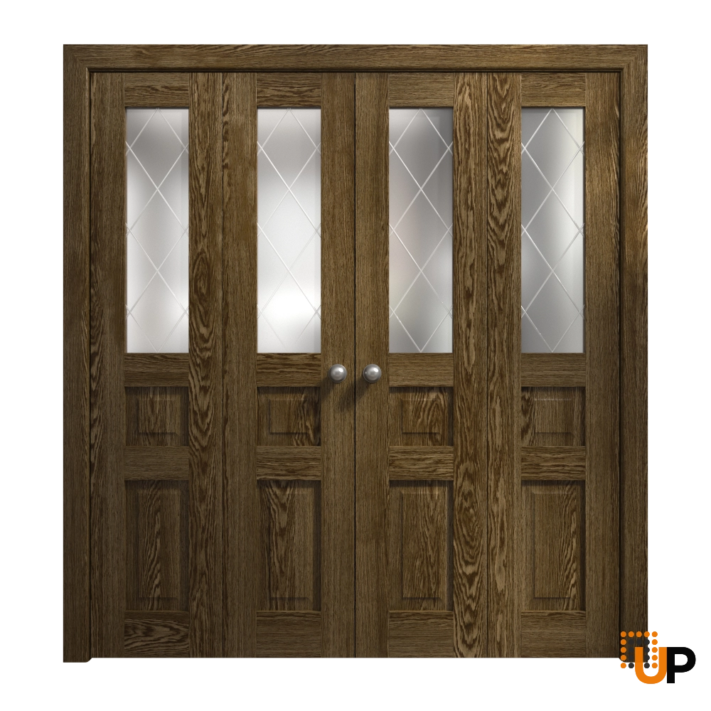 4 folding panels solid core sliding french interior bi-fold double door with frosted glass | Ego 5011  EGO Marble Oak | 96 x 80 (4* 24x80) photo#1