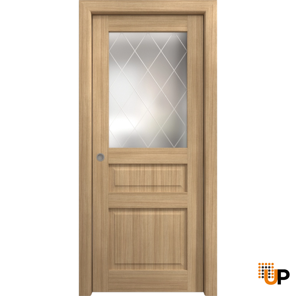 Single solid core sliding interior pocket door with frosted glass | Ego 5011 EGO Natural Oak | 18 x 80 photo#1