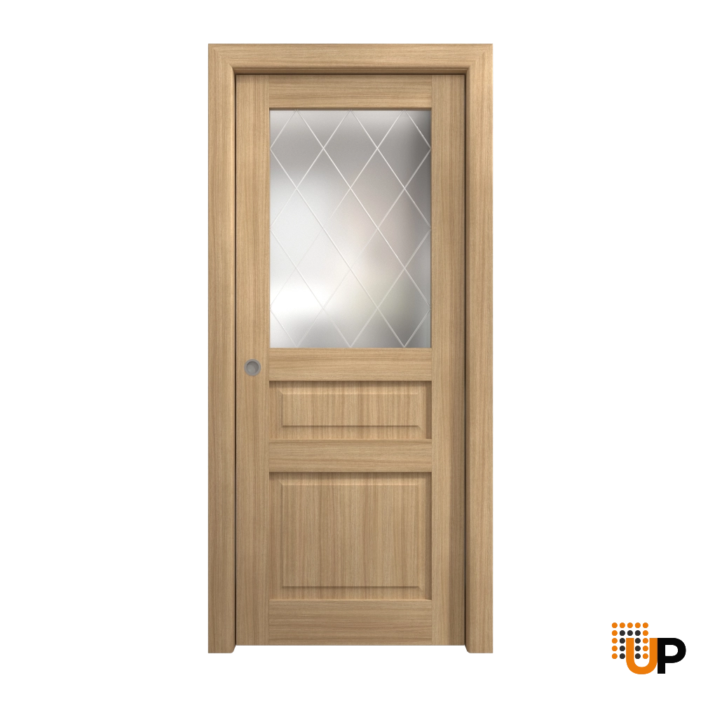 Single solid core sliding interior pocket door with frosted glass | Ego 5011 EGO Natural Oak | 30 x 80 photo#1