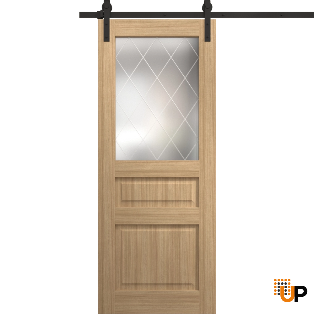 Single solid core sliding interior barn door with frosted glass | Ego 5011 EGO Natural Oak | 18 x 80 photo#1