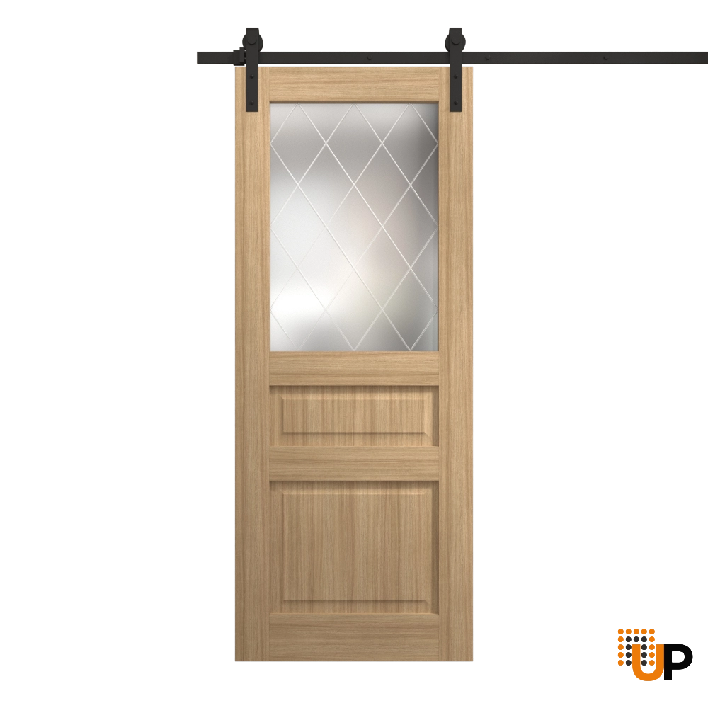 Single solid core sliding interior barn door with frosted glass | Ego 5011 EGO Natural Oak | 30 x 96 photo#1