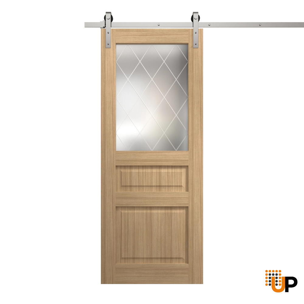 Single solid core sliding interior barn door with frosted glass | Ego 5011 EGO Natural Oak | 28 x 80 photo#1