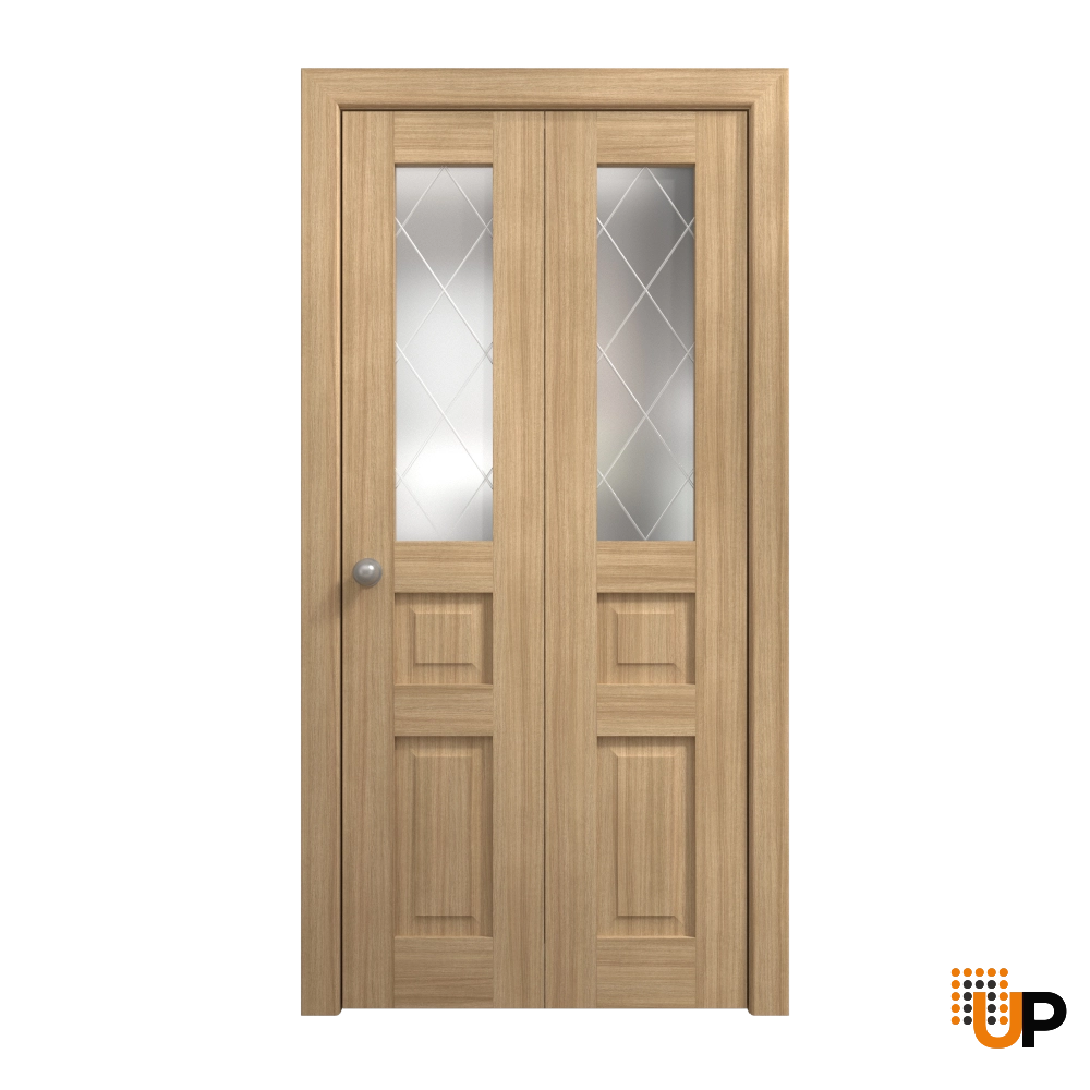 2 folding panels solid core sliding french interior bi-fold door with frosted glass | Ego 5011 EGO Natural Oak | 84 x 84 (2* 42x84) photo#1