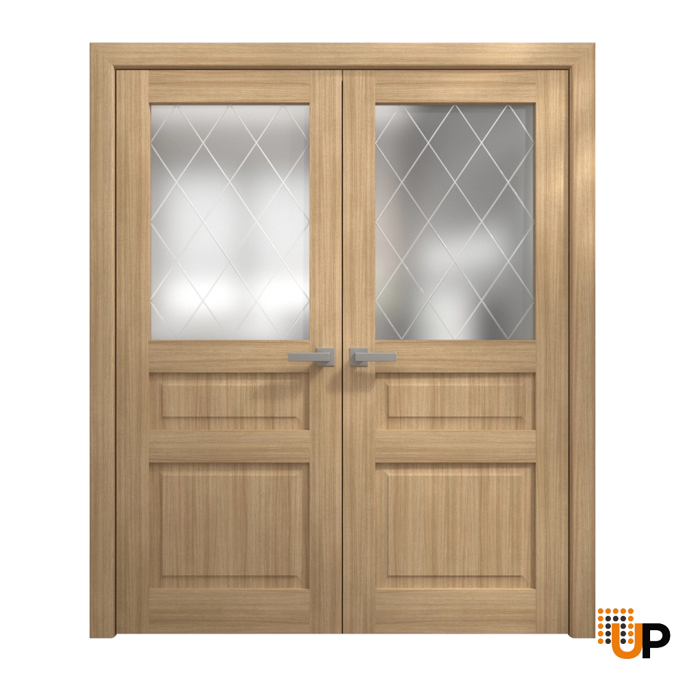 Double solid core french interior swing double door with frosted glass | Ego 5011 EGO Natural Oak | 72 x 80 (2* 36x80) photo#1