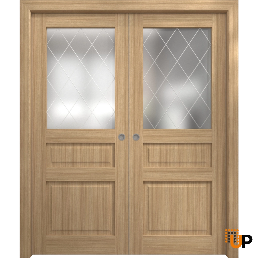 Double solid core sliding french interior pocket double door with frosted glass | Ego 5011 EGO Natural Oak | 36 x 80 (2* 18x80) photo#1