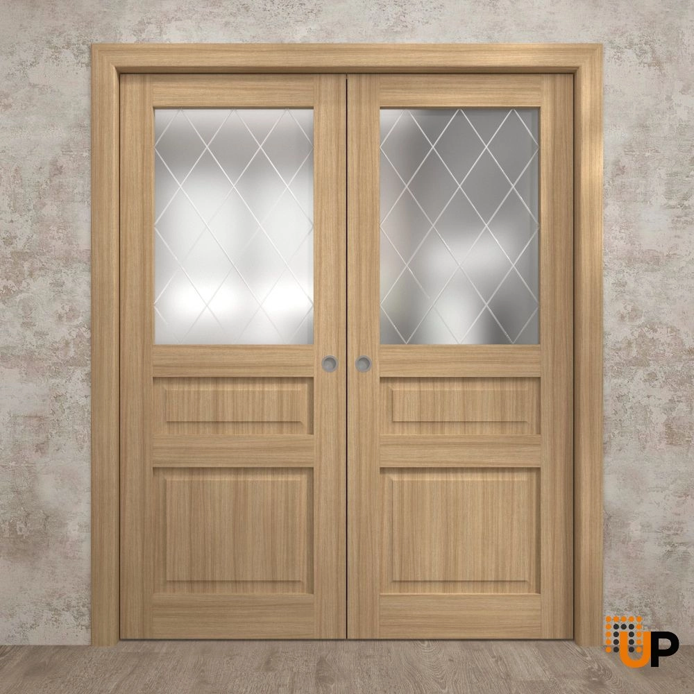 Double solid core sliding french interior pocket double door with frosted glass | Ego 5011 EGO Natural Oak | 36 x 80 (2* 18x80) photo#2