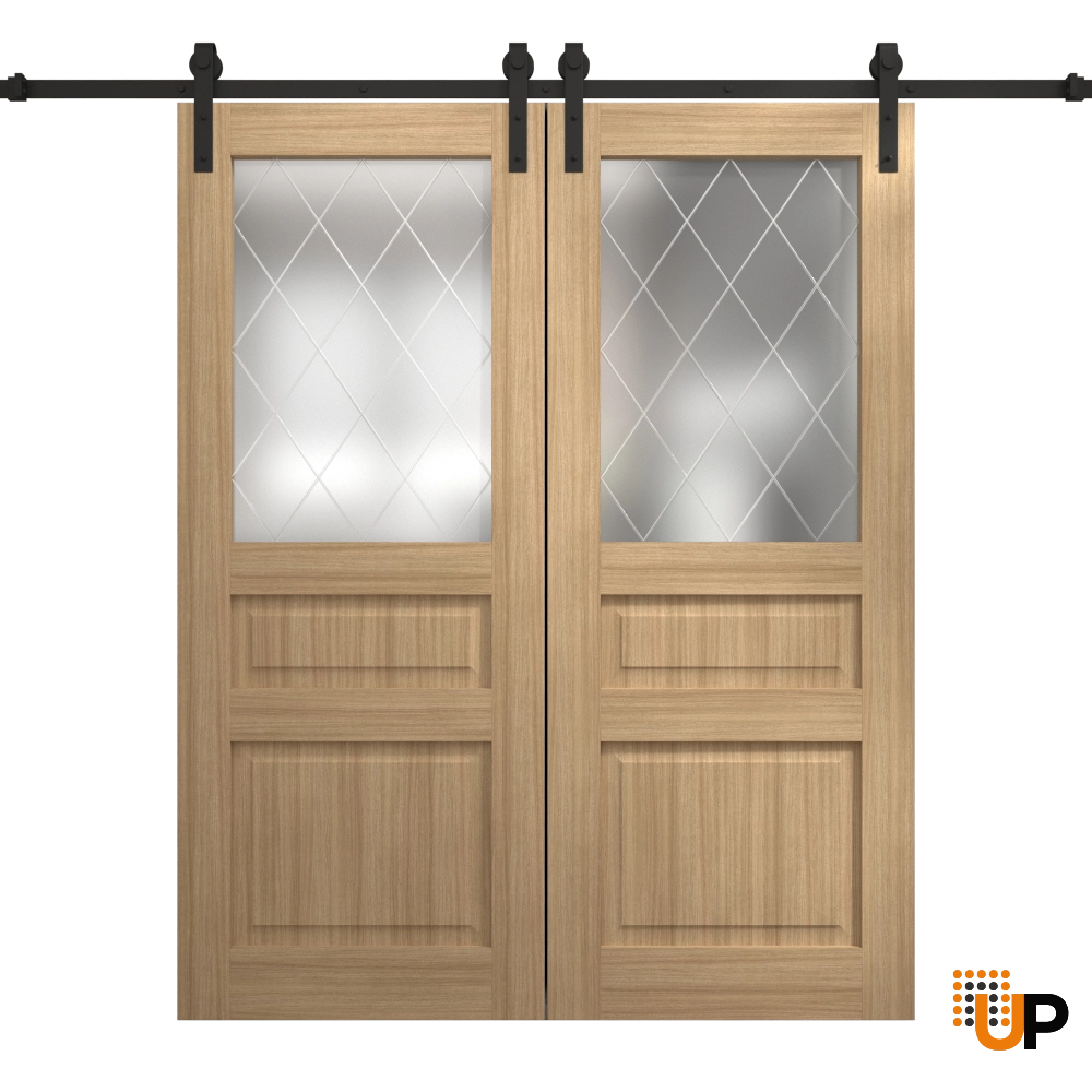 Double solid core sliding french interior barn double door with frosted glass | Ego 5011 EGO Natural Oak | 48 x 96 (2* 24x96) photo#1