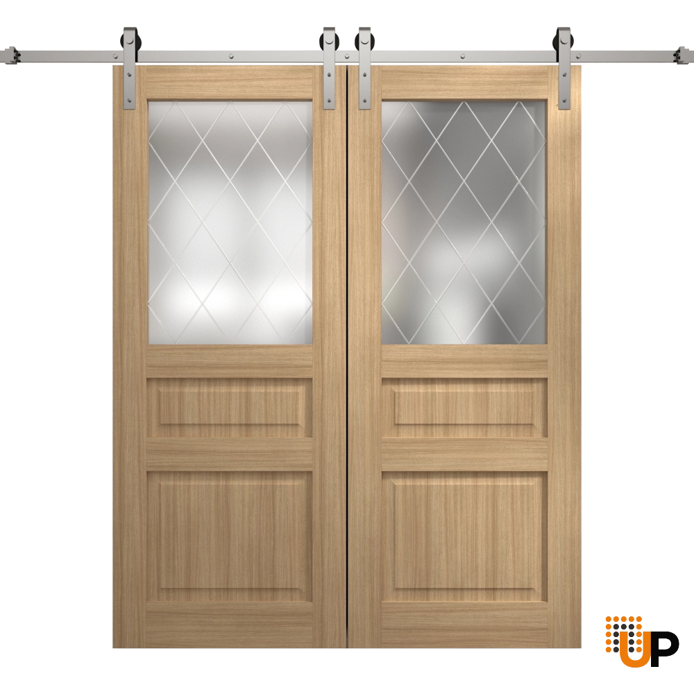 Double solid core sliding french interior barn double door with frosted glass | Ego 5011 EGO Natural Oak | 56 x 80 (2* 28x80) photo#1
