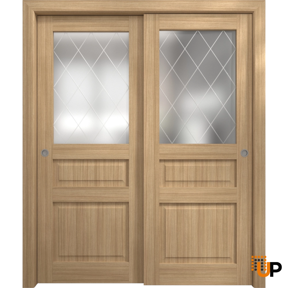 Double solid core sliding interior closet bypass door with frosted glass | Ego 5011 EGO Natural Oak | 36 x 80 (2* 18x80) photo#1