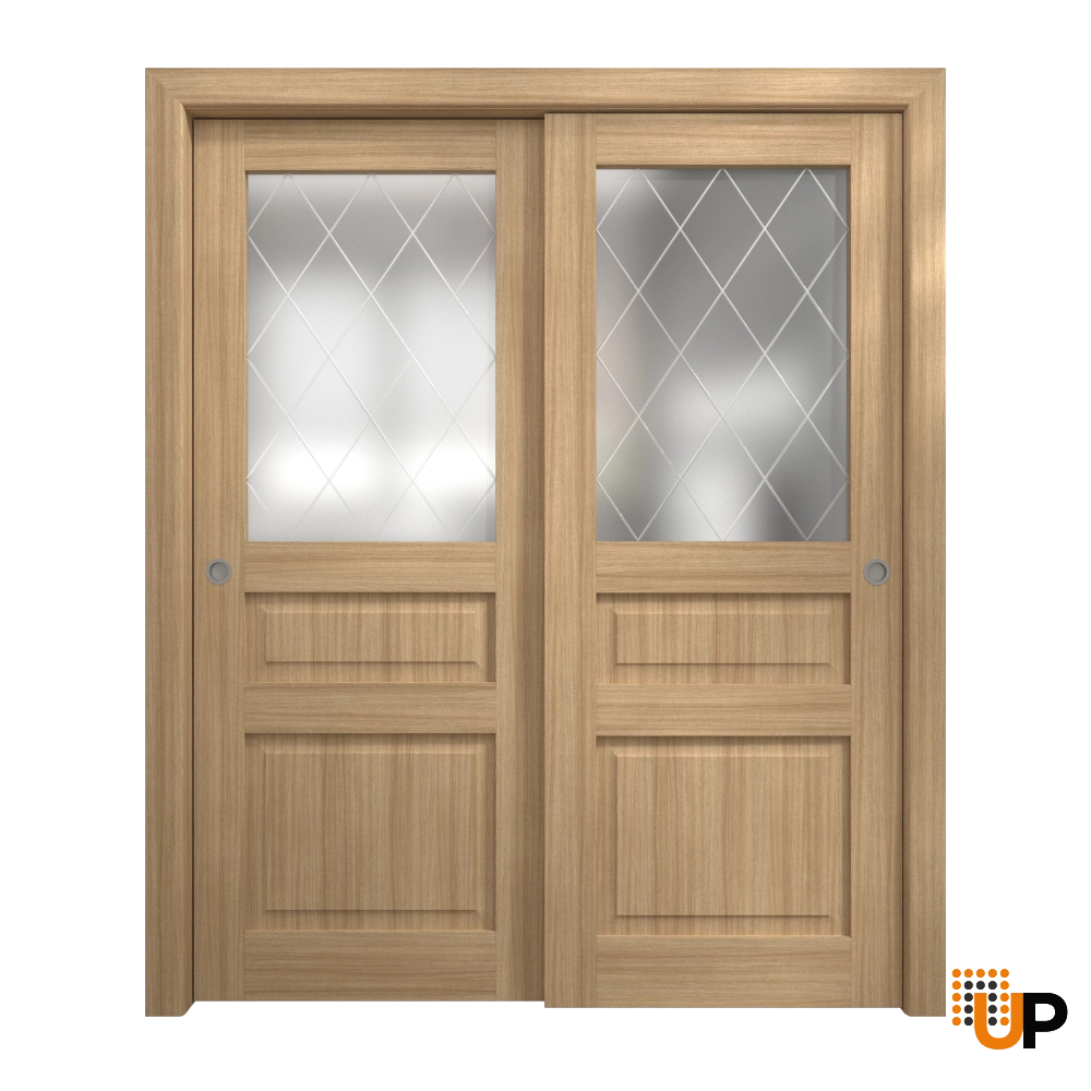 Double solid core sliding interior closet bypass door with frosted glass | Ego 5011 EGO Natural Oak | 60 x 84 (2* 30x84) photo#1
