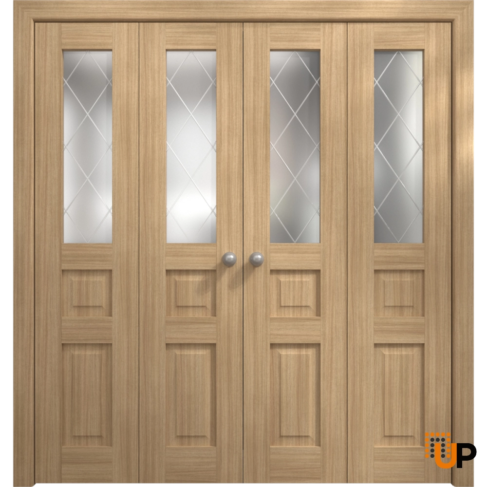 4 folding panels solid core sliding french interior bi-fold double door with frosted glass | Ego 5011 EGO Natural Oak | 72 x 80 (4* 18x80) photo#1