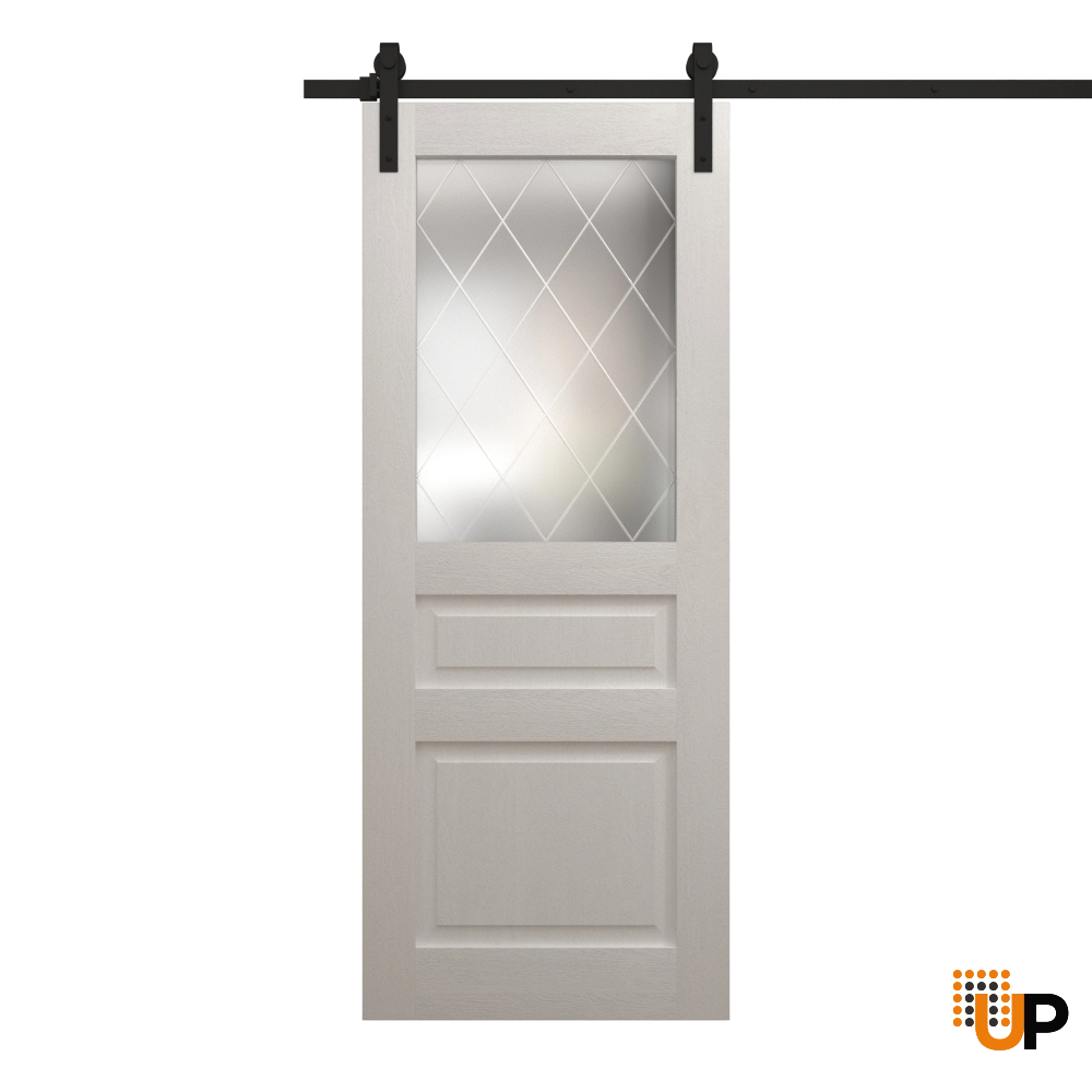 Single solid core sliding interior barn door with frosted glass | Ego 5011  EGO Painted White Oak | 30 x 96 photo#1