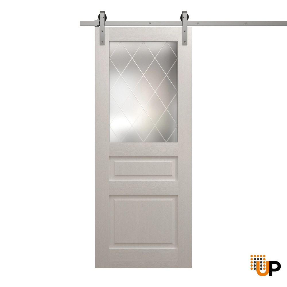 Single solid core sliding interior barn door with frosted glass | Ego 5011  EGO Painted White Oak | 42 x 80 photo#1