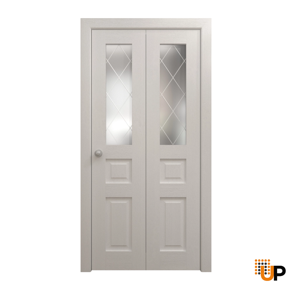 2 folding panels solid core sliding french interior bi-fold door with frosted glass | Ego 5011  EGO Painted White Oak | 72 x 80 (2* 36x80) photo#1