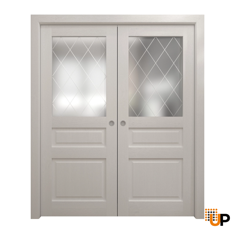 Double solid core sliding interior pocket double door with frosted glass | Ego 5011  EGO Painted White Oak | 36 x 84 (2* 18x84) photo#1