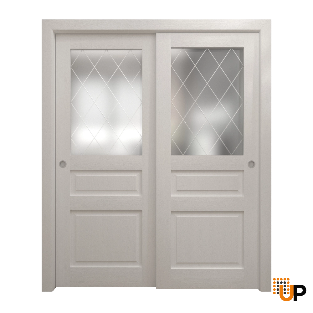 Double solid core sliding interior closet bypass door with frosted glass | Ego 5011  EGO Painted White Oak | 56 x 84 (2* 28x84) photo#1