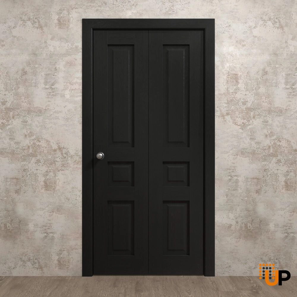 2 folding panels solid core sliding interior bi-fold door | Ego 5012 EGO Painted Black Oak | 36 x 80 (2* 18x80) photo#2