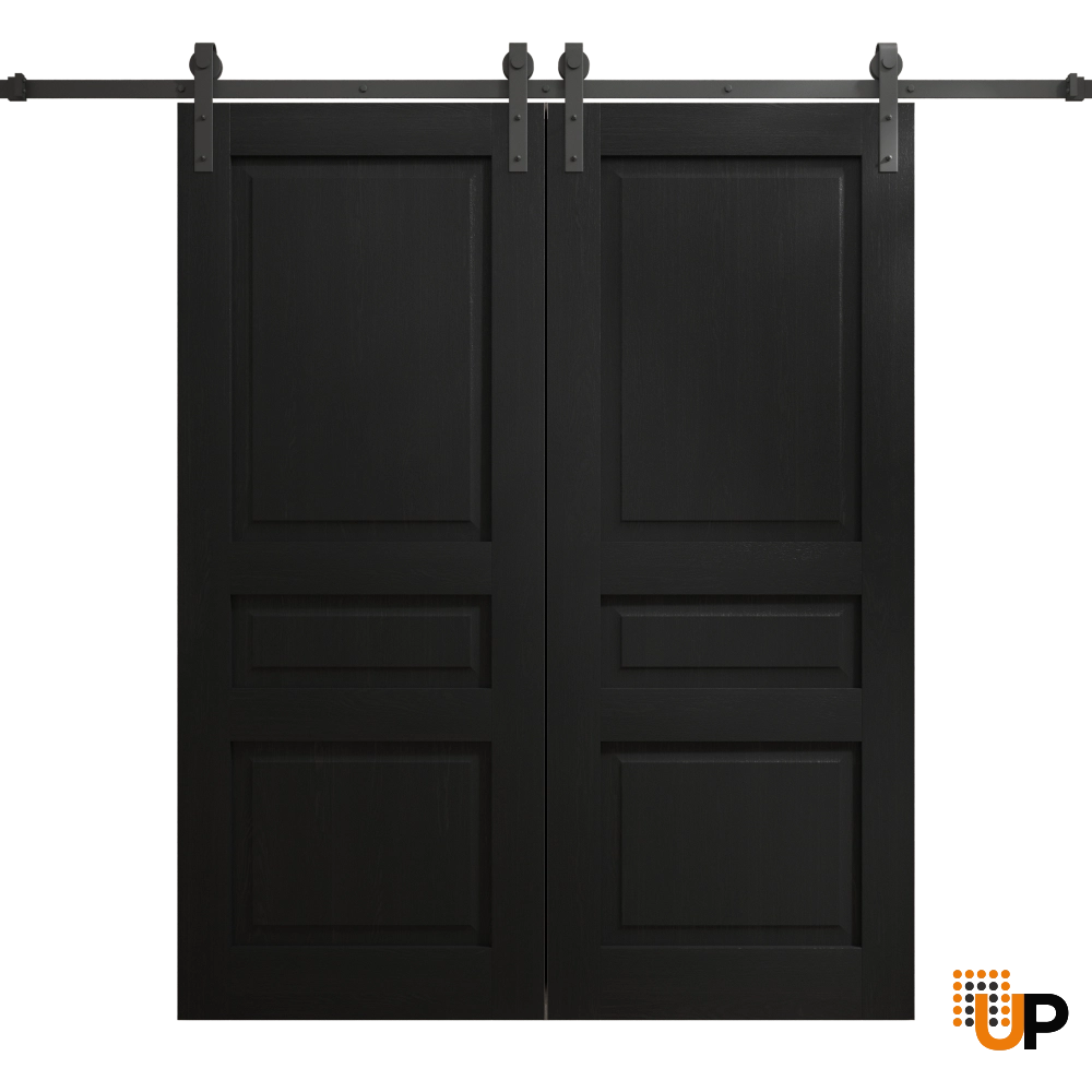 Double solid core sliding french interior barn double door | Ego 5012 EGO Painted Black Oak | 72 x 84 (2* 36x84) photo#1