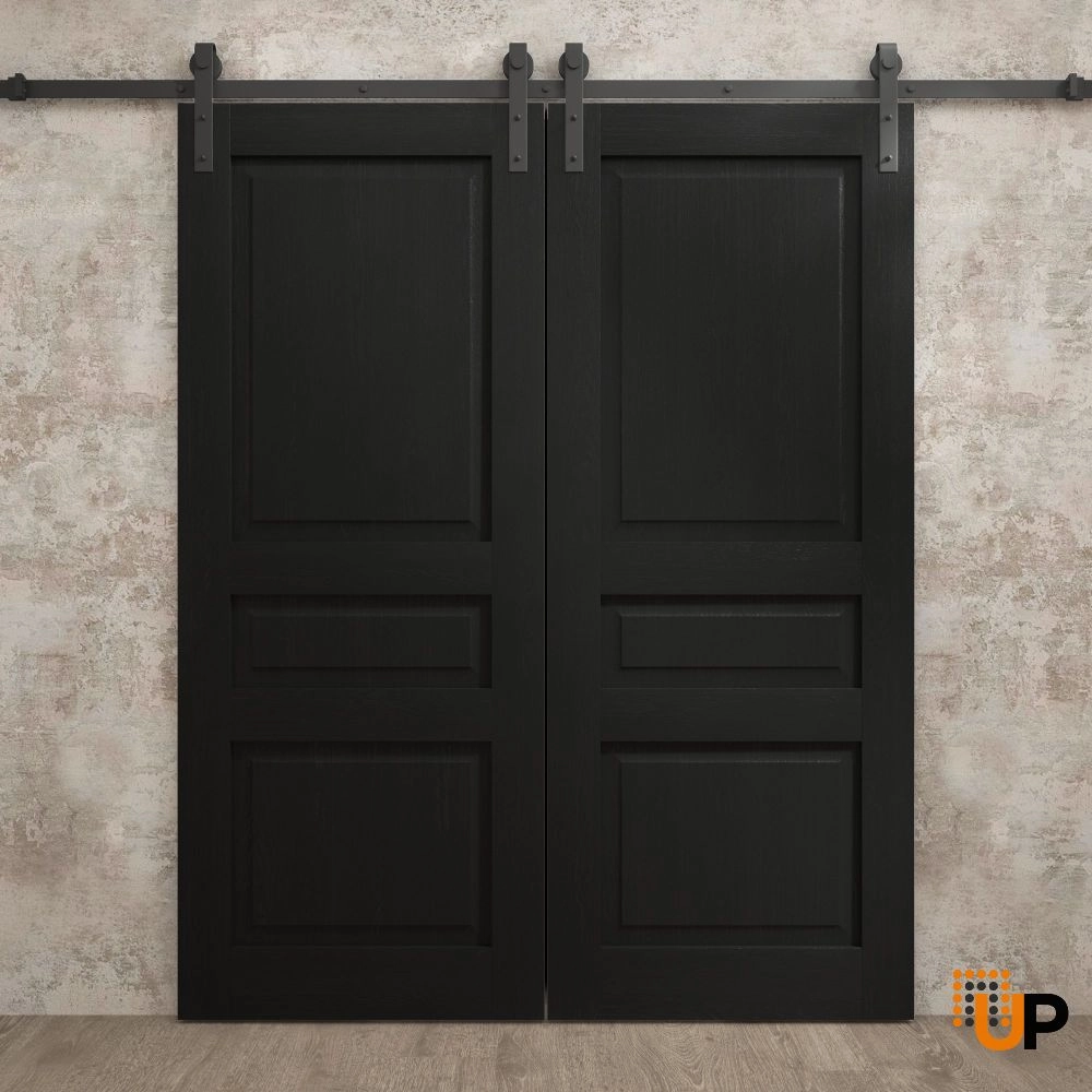 Double solid core sliding french interior barn double door | Ego 5012 EGO Painted Black Oak | 72 x 84 (2* 36x84) photo#2