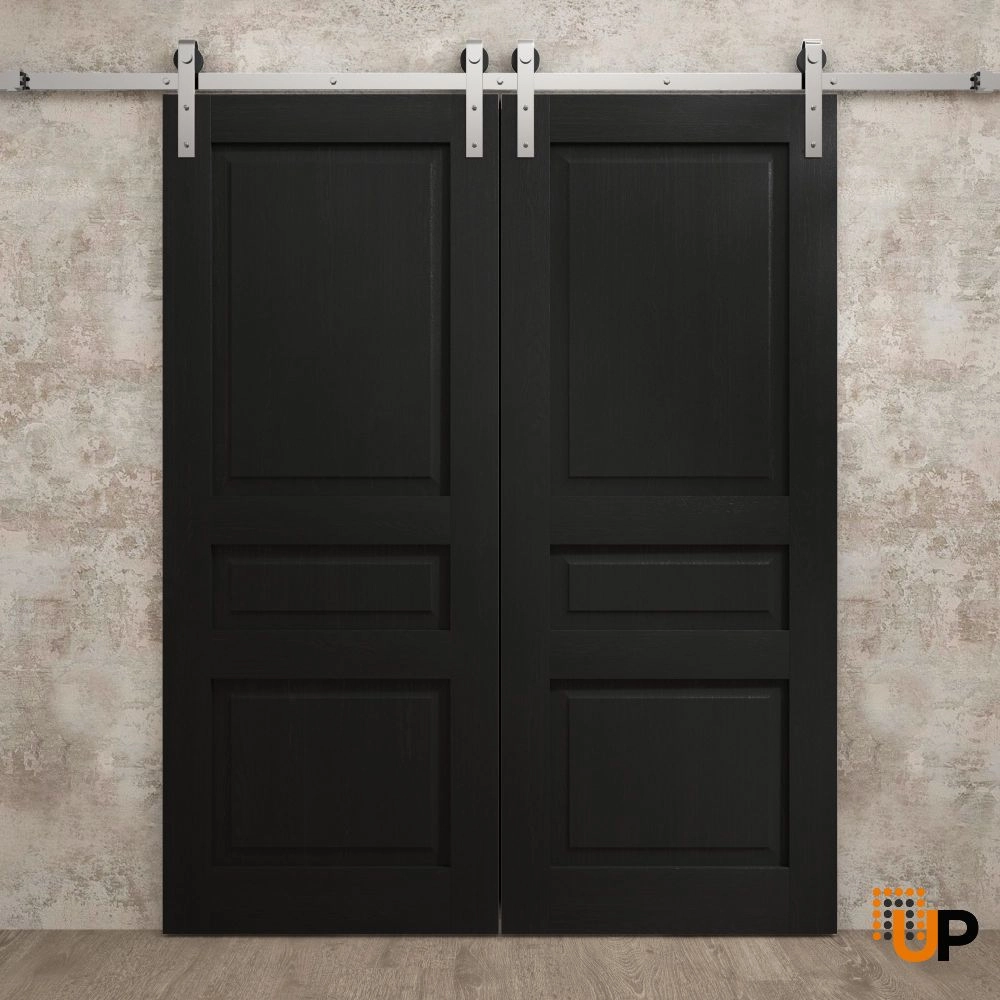 Double solid core sliding french interior barn double door | Ego 5012 EGO Painted Black Oak | 36 x 80 (2* 18x80) photo#2