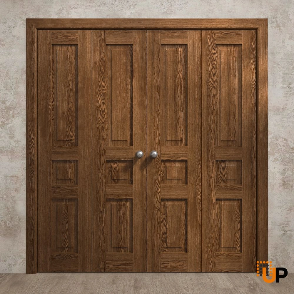 4 folding panels solid core sliding interior bi-fold double door | Ego 5012  EGO Cognac Oak | 72 x 80 (4* 18x80) photo#2