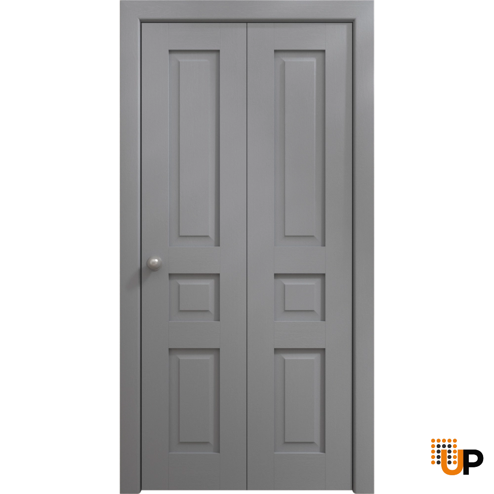 2 folding panels solid core sliding interior bi-fold door | Ego 5012 EGO Painted Grey Oak | 36 x 80 (2* 18x80) photo#1